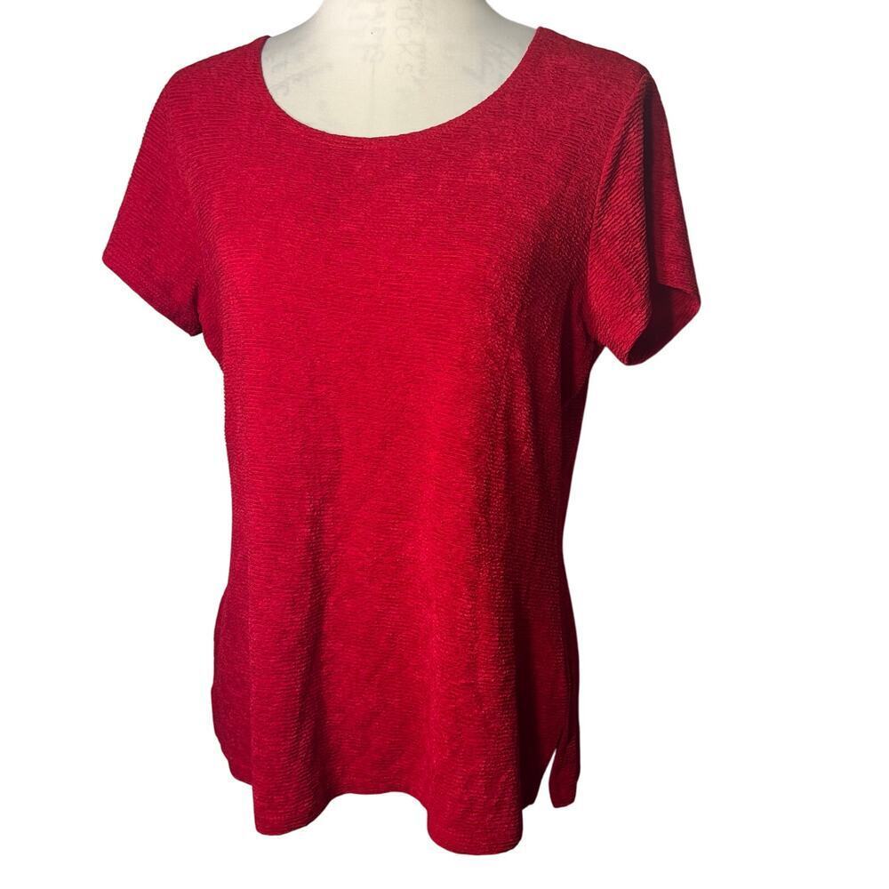 Choice Ladies size Lg Vintage textured scoop neck stretchey knit red blouse USA